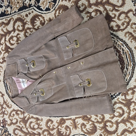 Irving Posluns 1970s Suede Coat Leather Jacket with Gold Hardware 70s Retro Fall - Picture 7 of 16